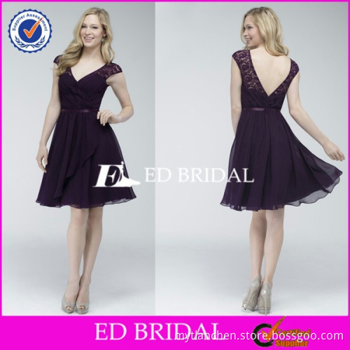 CE1054 New Collection V-Neck Low Back Purple Knee-Length Dresses Bridesmaid
